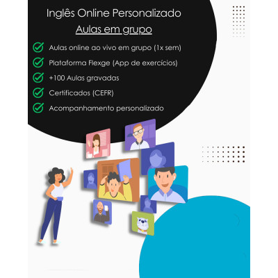 Inglês + Aulas ao vivo em Grupo